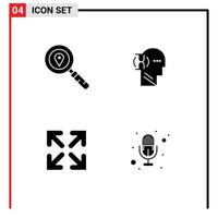 Group of 4 Solid Glyphs Signs and Symbols for map direction navigation user mic Editable Vector Design Elements