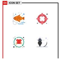 Mobile Interface Flat Icon Set of 4 Pictograms of fish sale leisure lifebuoy process Editable Vector Design Elements