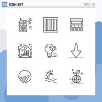 User Interface Pack of 9 Basic Outlines of cap asset page real estate Editable Vector Design Elements