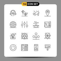 16 Universal Outlines Set for Web and Mobile Applications fitness location chicken travel beach Editable Vector Design Elements