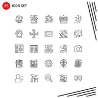 Pack of 25 Modern Lines Signs and Symbols for Web Print Media such as smart phone spring art plant growth Editable Vector Design Elements