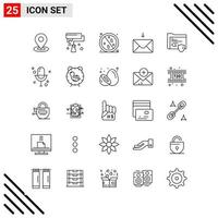 conjunto perfecto de píxeles de 25 iconos de línea conjunto de iconos de esquema para el diseño de sitios web y la interfaz de aplicaciones móviles vector