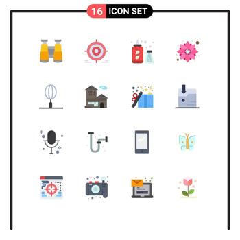 Concepto de 16 colores planos para sitios web móviles y aplicaciones patrón de fiesta de botella de bebida de alimentos paquete editable de elementos creativos de diseño de vectores