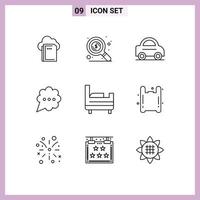 Group of 9 Modern Outlines Set for plastic bag vehicle bed room comment Editable Vector Design Elements