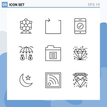 paquete de 9 signos y símbolos de contornos modernos para medios de impresión web, como los mejores archivos de inversión de comercio electrónico premium, elementos de diseño de vectores editables