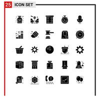 Universal Icon Symbols Group of 25 Modern Solid Glyphs of microphone devices eye shadow time sports Editable Vector Design Elements