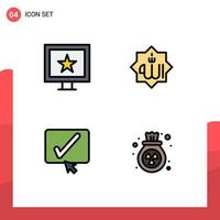 Set of 4 Commercial Filledline Flat Colors pack for cinema black allah god tick Editable Vector Design Elements