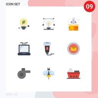paquete de 9 signos y símbolos de colores planos modernos para medios de impresión web, como el dibujo de máquinas de precios, elementos de diseño de vectores editables para portátiles sin efectivo