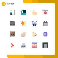 paquete de 16 signos y símbolos de colores planos modernos para medios de impresión web, como el dispositivo de búsqueda de objetivos, alejar el paquete editable de elementos de diseño de vectores creativos