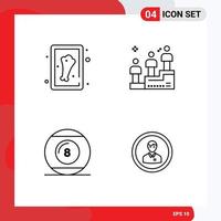 Mobile Interface Line Set of 4 Pictograms of chicken line leaderboard man sport Editable Vector Design Elements