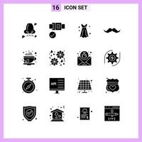 16 Icons in Solid Style Glyph Symbols on White Background Creative Vector Signs for Web mobile and Print