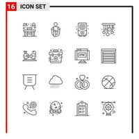 16 User Interface Outline Pack of modern Signs and Symbols of exercise bicycle audio chandeliers home Editable Vector Design Elements