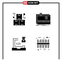 Set of 4 Solid Style Icons for web and mobile Glyph Symbols for print Solid Icon Signs Isolated on White Background 4 Icon Set vector