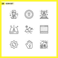 9 Icon Set Simple Line Symbols Outline Sign on White Background for Website Design Mobile Applications and Print Media vector