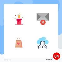 grupo de 4 iconos planos modernos para regalo de vela mensaje de amor nube elementos de diseño vectorial editables vector