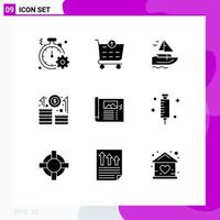 9 Universal Solid Glyphs Set for Web and Mobile Applications paper startup boat growth business Editable Vector Design Elements
