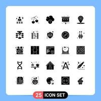 Editable Vector Line Pack of 25 Simple Solid Glyphs of location compass alert map education Editable Vector Design Elements