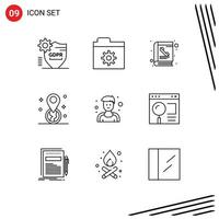 Group of 9 Modern Outlines Set for man pin book location geolocation Editable Vector Design Elements