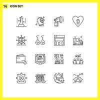 Group of 16 Modern Outlines Set for love ear protect horn can Editable Vector Design Elements