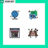 Pack of 4 Modern Filledline Flat Colors Signs and Symbols for Web Print Media such as hosting browser server communication online Editable Vector Design Elements