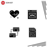 Solid Glyph Pack of 4 Universal Symbols of heart cashless error server file Editable Vector Design Elements
