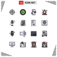 Modern Set of 16 Flat Color Filled Lines Pictograph of time old interface clock heart Editable Creative Vector Design Elements