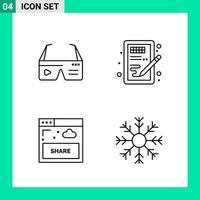 paquete de 4 iconos de estilo de línea establece símbolos de esquema para imprimir signos creativos aislados en fondo blanco 4 conjunto de iconos vector