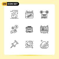 9 Thematic Vector Outlines and Editable Symbols of industry hand celebration fintech industry tape Editable Vector Design Elements