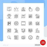 Mobile Interface Line Set of 25 Pictograms of diamond add grave media finger Editable Vector Design Elements