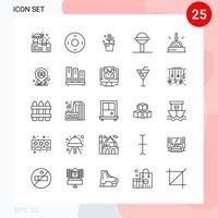 paquete vectorial de 25 iconos en estilo de línea paquete de contorno creativo aislado en fondo blanco para web y móvil vector