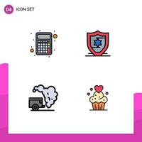 Set of 4 Vector Filledline Flat Colors on Grid for apps garbage interface shield cake Editable Vector Design Elements