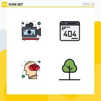 Pictogram Set of 4 Simple Filledline Flat Colors of camera head develop web lotus Editable Vector Design Elements