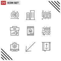 conjunto perfecto de píxeles de iconos de 9 líneas conjunto de iconos de esquema para el diseño de sitios web y la interfaz de aplicaciones móviles vector