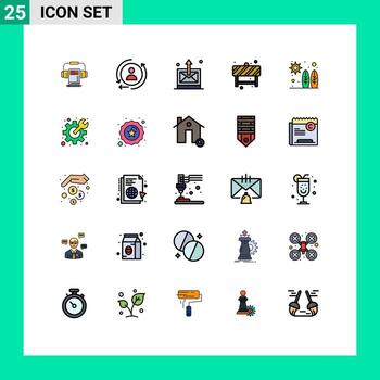 User Interface Pack of 25 Basic Filled line Flat Colors of surf beach mail sign block Editable Vector Design Elements