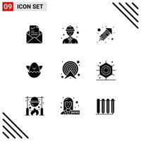 9 Thematic Vector Solid Glyphs and Editable Symbols of map target rocket arrow egg Editable Vector Design Elements