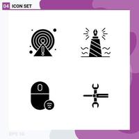 Mobile Interface Solid Glyph Set of 4 Pictograms of alert computers point writing gadget Editable Vector Design Elements