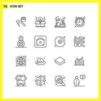 16 Icon Set Simple Line Symbols Outline Sign on White Background for Website Design Mobile Applications and Print Media vector