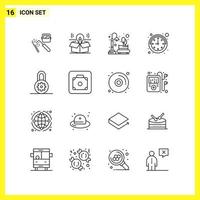 16 Icon Set Simple Line Symbols Outline Sign on White Background for Website Design Mobile Applications and Print Media vector