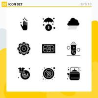 Set of 9 Modern UI Icons Symbols Signs for money cash nature physics molecule Editable Vector Design Elements