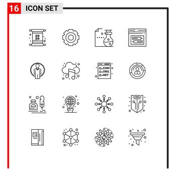 grupo de 16 esboza signos y símbolos para código web página universal ciencia elementos de diseño vectorial editables vector