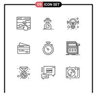 Set of 9 Modern UI Icons Symbols Signs for map pay idea payment card Editable Vector Design Elements