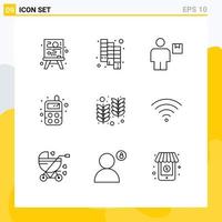 Modern Set of 9 Outlines Pictograph of wheat holi human farm radio Editable Vector Design Elements