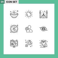 9 User Interface Outline Pack of modern Signs and Symbols of searching bluetooth astronomy eid cresent Editable Vector Design Elements