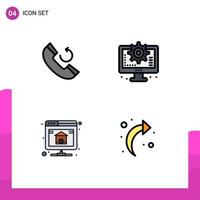 Mobile Interface Filledline Flat Color Set of 4 Pictograms of call hosting computer setting arrow Editable Vector Design Elements