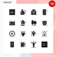 Universal Icon Symbols Group of 16 Modern Solid Glyphs of game mobile analytics gear computer Editable Vector Design Elements