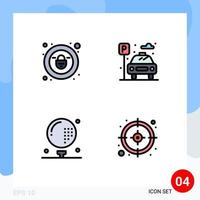 4 Filledline Flat Color concept for Websites Mobile and Apps lock ball city parking golf Editable Vector Design Elements