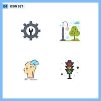 Pack of 4 Modern Flat Icons Signs and Symbols for Web Print Media such as gear head street light recreation thinking Editable Vector Design Elements