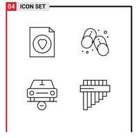 4 Universal Line Signs Symbols of document less flip flops summer vehicles Editable Vector Design Elements