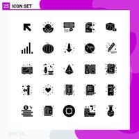 Mobile Interface Solid Glyph Set of 25 Pictograms of button application adapter document share Editable Vector Design Elements