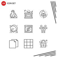 colección de 9 iconos vectoriales en estilo de línea píxel símbolos de contorno perfecto para web y signos de iconos de línea móvil sobre fondo blanco 9 iconos vector